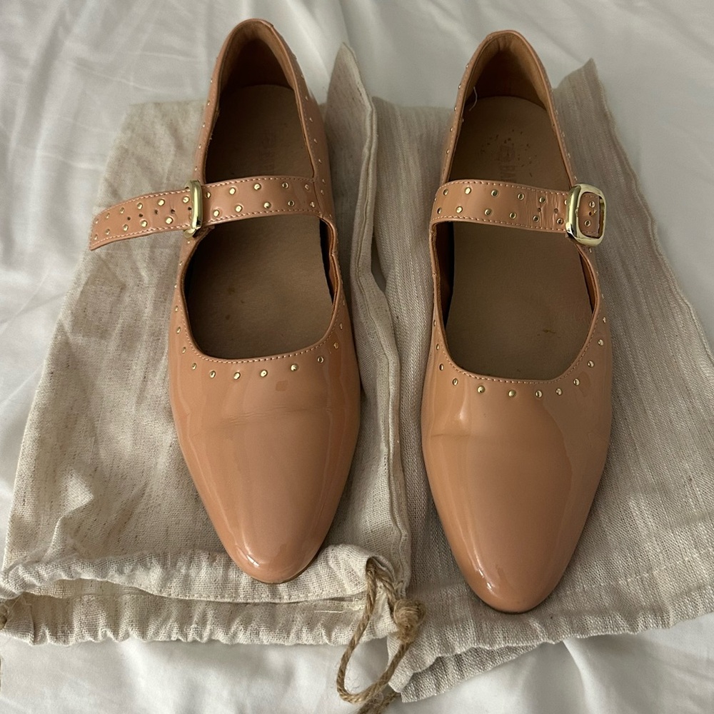 Bared Footwear Nude studded Patent Mary Jane Flats